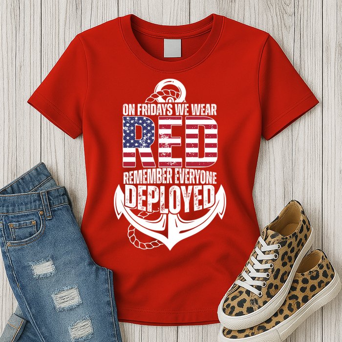 On Fridays We Wear Red Remember Everyone Deployed Womens T-Shirt