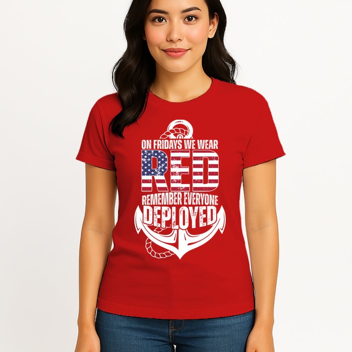 On Fridays We Wear Red Remember Everyone Deployed Womens T-Shirt