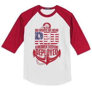 On Fridays We Wear Red Remember Everyone Deployed Kids Colorblock Raglan Jersey