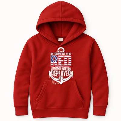 On Fridays We Wear Red Remember Everyone Deployed Kids Hoodie
