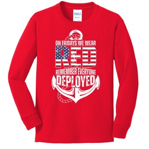 On Fridays We Wear Red Remember Everyone Deployed Kids Long Sleeve Shirt