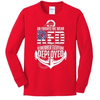 On Fridays We Wear Red Remember Everyone Deployed Kids Long Sleeve Shirt