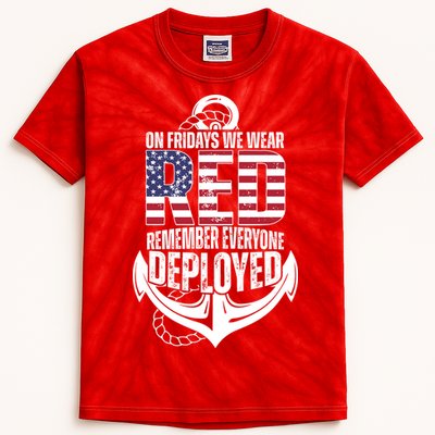 On Fridays We Wear Red Remember Everyone Deployed Kids Tie-Dye T-Shirt