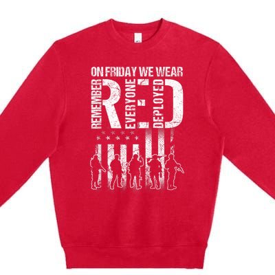 On Friday We Wear Red American Flag Military Supportive Premium Crewneck Sweatshirt