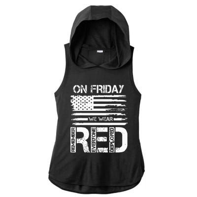 On Friday We Wear Red American Flag Military Supportive Ladies PosiCharge Tri-Blend Wicking Draft Hoodie Tank