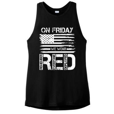 On Friday We Wear Red American Flag Military Supportive Ladies PosiCharge Tri-Blend Wicking Tank