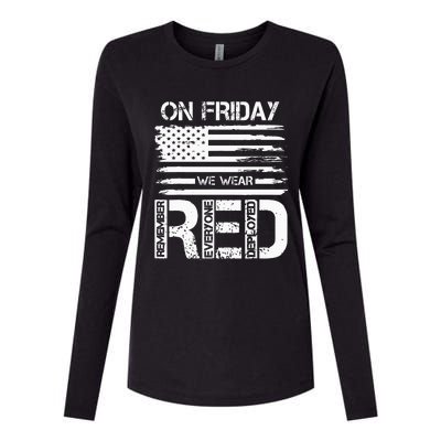 On Friday We Wear Red American Flag Military Supportive Womens Cotton Relaxed Long Sleeve T-Shirt