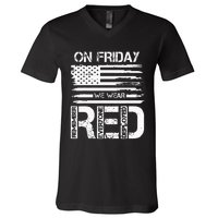 On Friday We Wear Red American Flag Military Supportive V-Neck T-Shirt