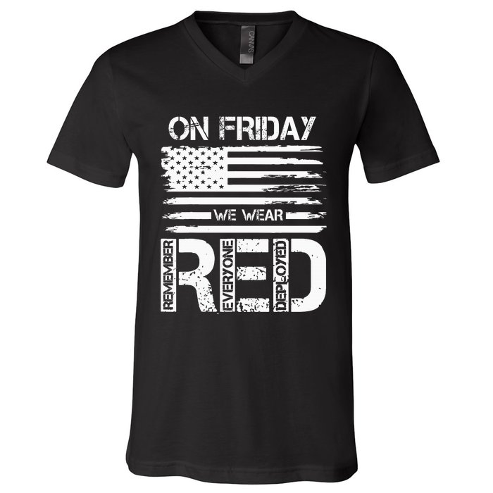 On Friday We Wear Red American Flag Military Supportive V-Neck T-Shirt