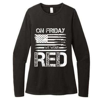 On Friday We Wear Red American Flag Military Supportive Womens CVC Long Sleeve Shirt