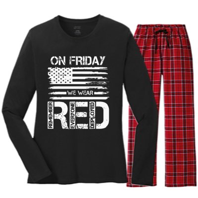 On Friday We Wear Red American Flag Military Supportive Women's Long Sleeve Flannel Pajama Set 