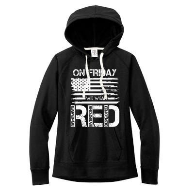 On Friday We Wear Red American Flag Military Supportive Women's Fleece Hoodie