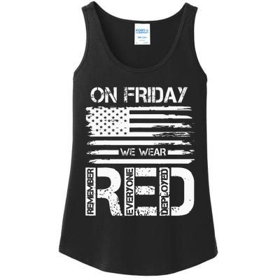 On Friday We Wear Red American Flag Military Supportive Ladies Essential Tank