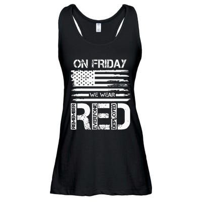 On Friday We Wear Red American Flag Military Supportive Ladies Essential Flowy Tank