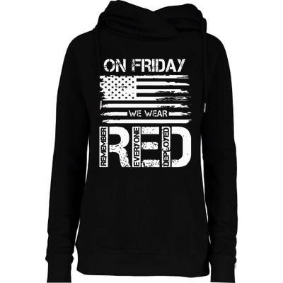 On Friday We Wear Red American Flag Military Supportive Womens Funnel Neck Pullover Hood