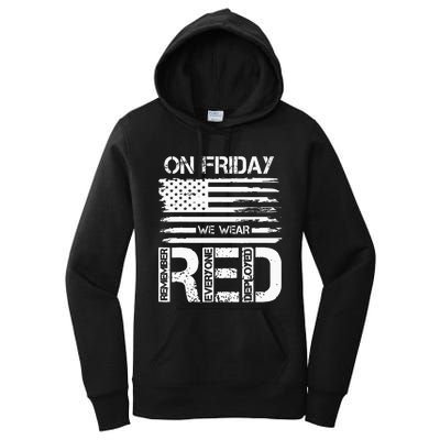 On Friday We Wear Red American Flag Military Supportive Women's Pullover Hoodie