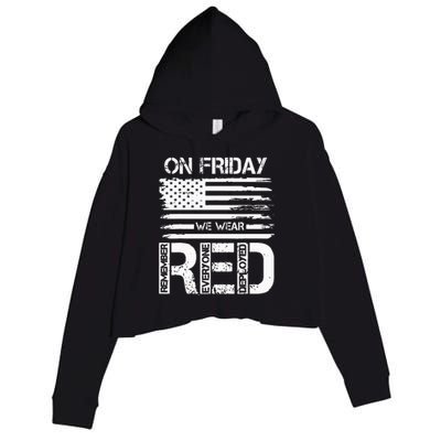 On Friday We Wear Red American Flag Military Supportive Crop Fleece Hoodie