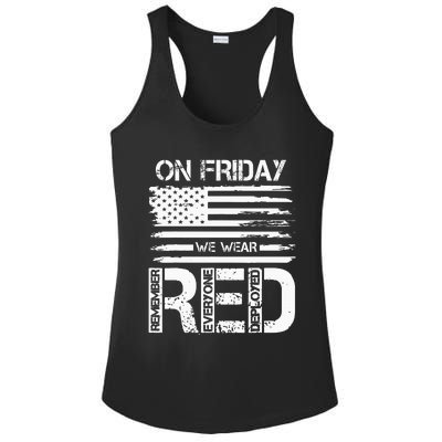 On Friday We Wear Red American Flag Military Supportive Ladies PosiCharge Competitor Racerback Tank