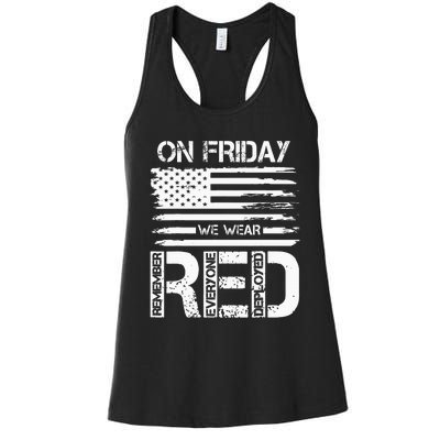 On Friday We Wear Red American Flag Military Supportive Women's Racerback Tank