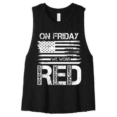 On Friday We Wear Red American Flag Military Supportive Women's Racerback Cropped Tank