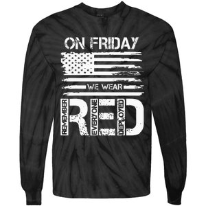 On Friday We Wear Red American Flag Military Supportive Tie-Dye Long Sleeve Shirt