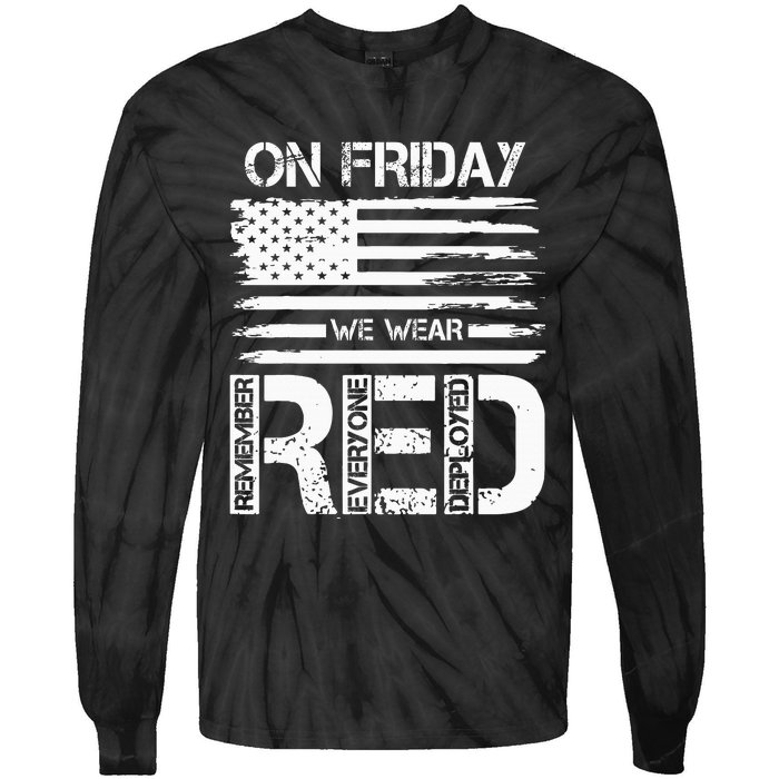 On Friday We Wear Red American Flag Military Supportive Tie-Dye Long Sleeve Shirt