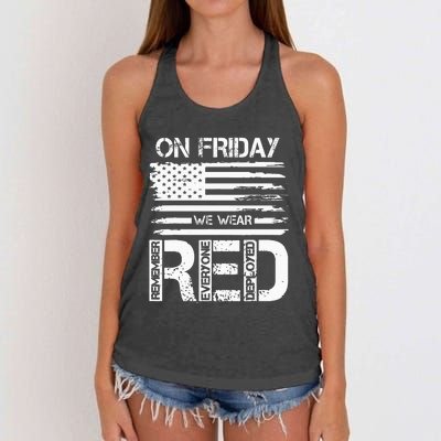 On Friday We Wear Red American Flag Military Supportive Women's Knotted Racerback Tank