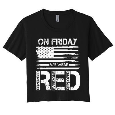 On Friday We Wear Red American Flag Military Supportive Women's Crop Top Tee