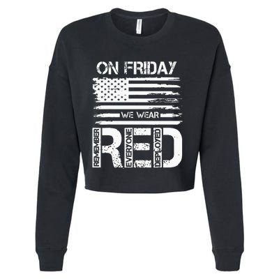 On Friday We Wear Red American Flag Military Supportive Cropped Pullover Crew