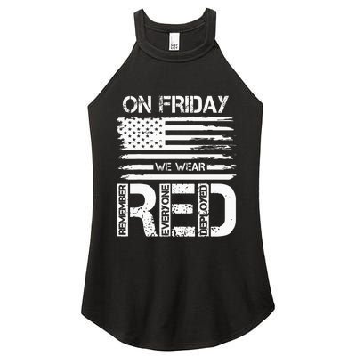 On Friday We Wear Red American Flag Military Supportive Women's Perfect Tri Rocker Tank