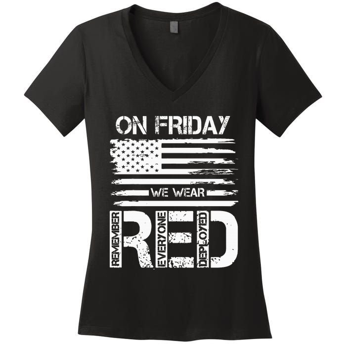 On Friday We Wear Red American Flag Military Supportive Women's V-Neck T-Shirt