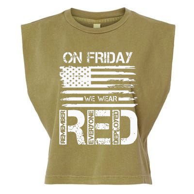 On Friday We Wear Red American Flag Military Supportive Garment-Dyed Women's Muscle Tee