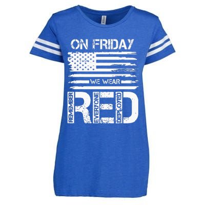 On Friday We Wear Red American Flag Military Supportive Enza Ladies Jersey Football T-Shirt