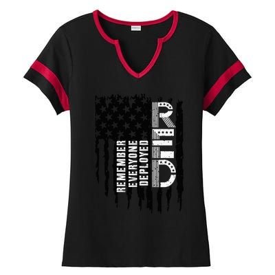 On Friday We Wear Red Friday Military Support Troops Us Flag Ladies Halftime Notch Neck Tee