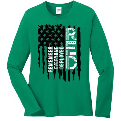 On Friday We Wear Red Friday Military Support Troops Us Flag Ladies Long Sleeve Shirt