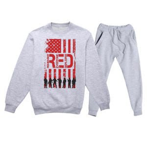 On Friday We Wear Red We Wear Red Remember Everyone Deployed Red Premium Crewneck Sweatsuit Set