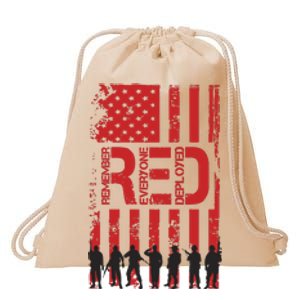 On Friday We Wear Red We Wear Red Remember Everyone Deployed Red Drawstring Bag