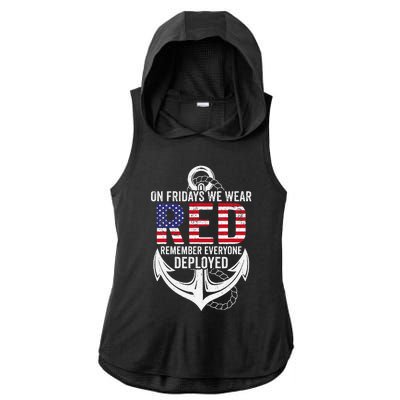 On Fridays We Wear Red Friday Distressed Ladies PosiCharge Tri-Blend Wicking Draft Hoodie Tank