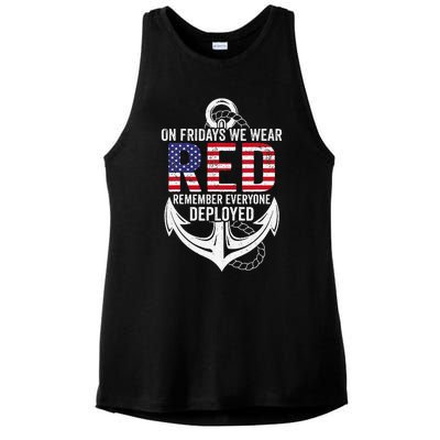 On Fridays We Wear Red Friday Distressed Ladies PosiCharge Tri-Blend Wicking Tank