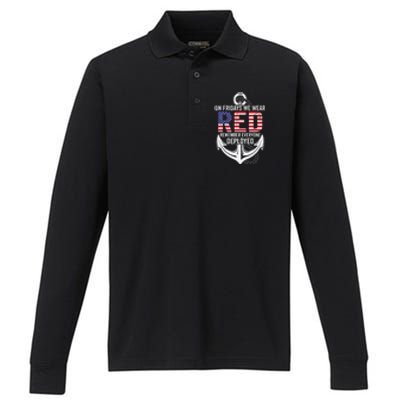 On Fridays We Wear Red Friday Distressed Performance Long Sleeve Polo