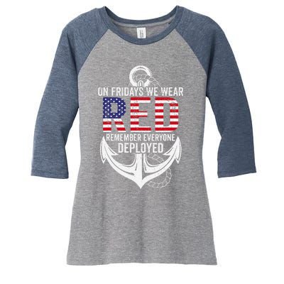 On Fridays We Wear Red Friday Distressed Women's Tri-Blend 3/4-Sleeve Raglan Shirt