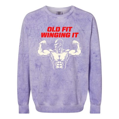 Old Fit Winging It Funny Workout Humor Gym Retired Fitness Gift Colorblast Crewneck Sweatshirt