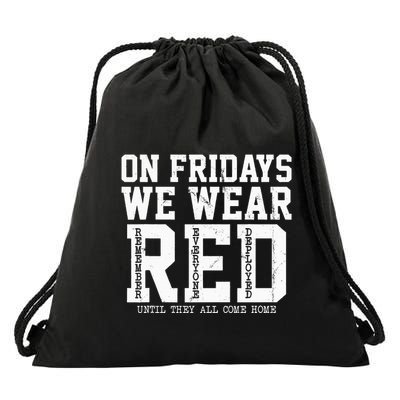 On Fridays We Wear Red Military Support Distressed Drawstring Bag