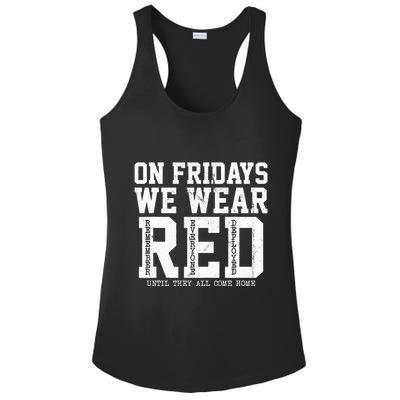 On Fridays We Wear Red Military Support Distressed Ladies PosiCharge Competitor Racerback Tank
