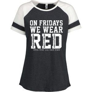 On Fridays We Wear Red Military Support Distressed Enza Ladies Jersey Colorblock Tee