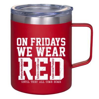 On Fridays We Wear Red Military Support Distressed 12oz Stainless Steel Coffee Mug