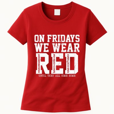 On Fridays We Wear Red Military Support Distressed Womens T-Shirt