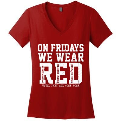 On Fridays We Wear Red Military Support Distressed Women's V-Neck T-Shirt