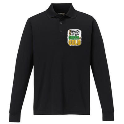 On Football We Wear Green And Gold Performance Long Sleeve Polo