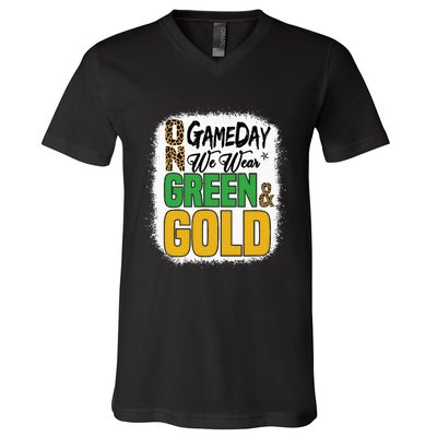 On Football We Wear Green And Gold V-Neck T-Shirt